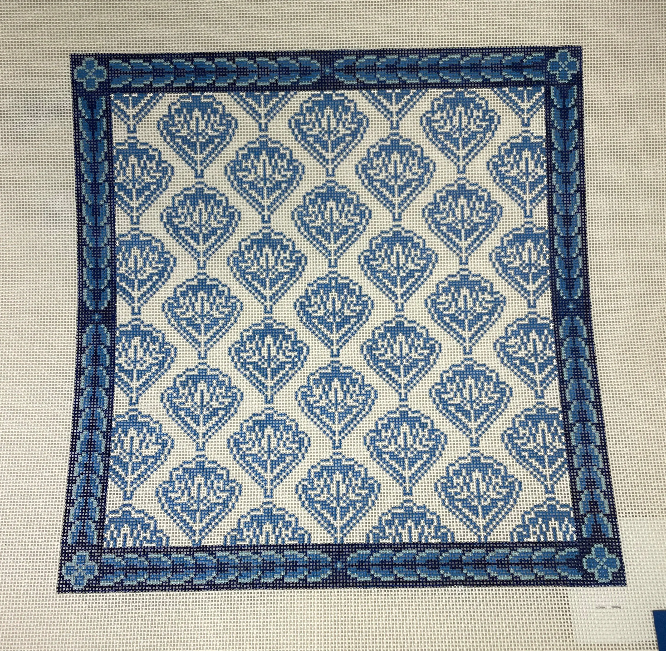 * Anne Fisher Needlepoint AF76 Blue Medallion Floral Pillow