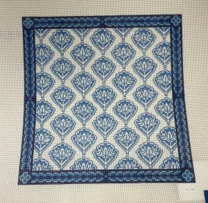 * Anne Fisher Needlepoint AF76 Blue Medallion Floral Pillow