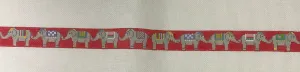 * Susan Roberts Needlepoint 3569 Elephant Parade on Red Belt- 18m