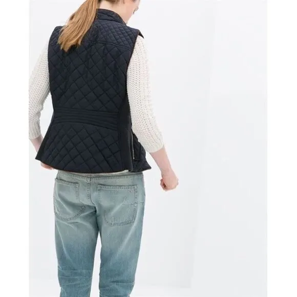 🦋 ZARA Navy Blue Puffer Quilted Zip Up Vest Small