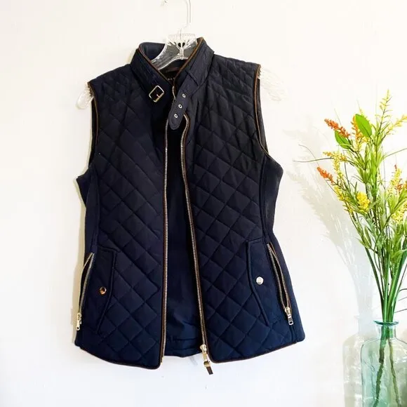 🦋 ZARA Navy Blue Puffer Quilted Zip Up Vest Small