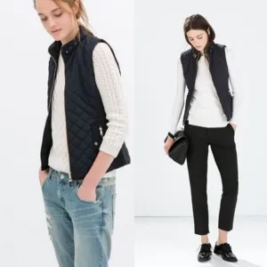🦋 ZARA Navy Blue Puffer Quilted Zip Up Vest Small