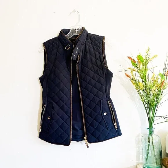 🦋 ZARA Navy Blue Puffer Quilted Zip Up Vest Small