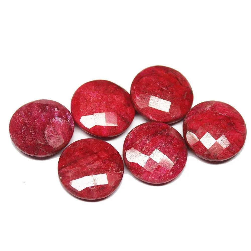 1 matching pair, Natural dyed Red Ruby Checker Faceted Round Loose Gemstone Briolette, 18mm