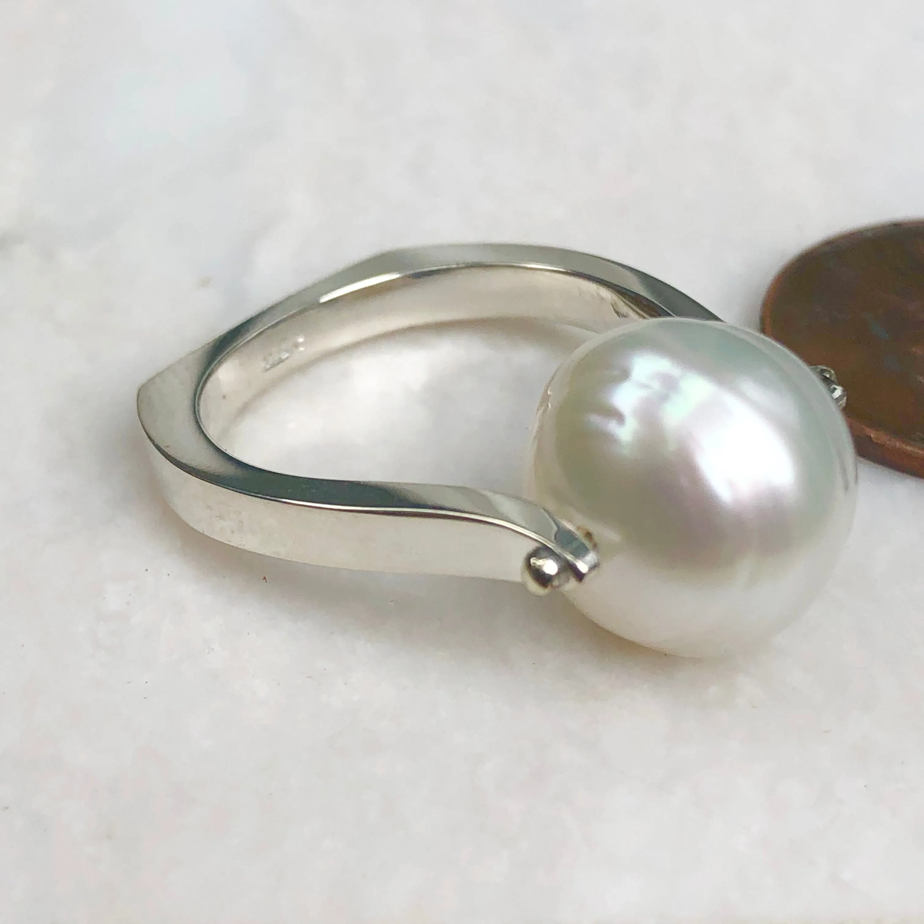 14KT White Gold 12mm Paspaley South Sea Pearl Modern Ring