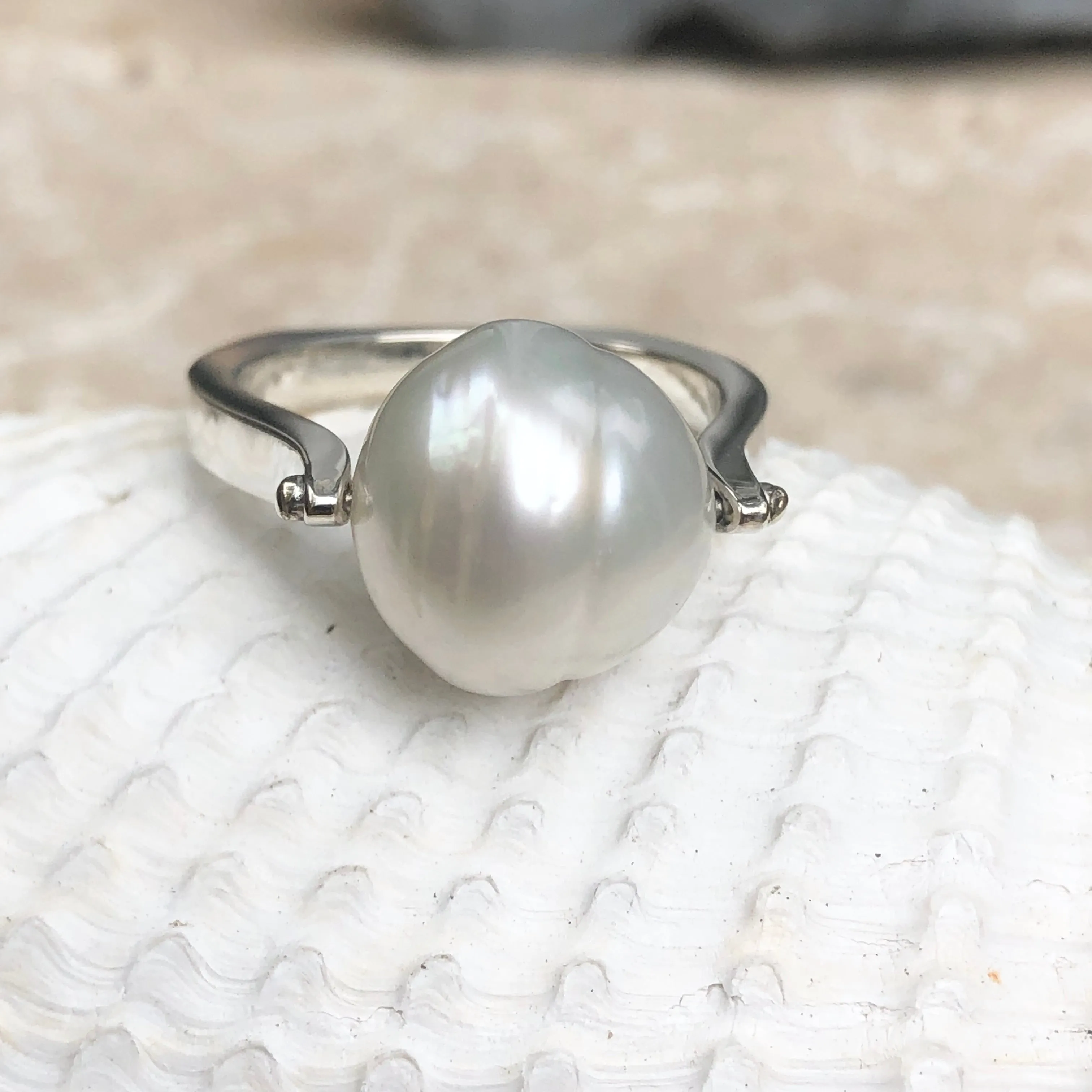 14KT White Gold 12mm Paspaley South Sea Pearl Modern Ring