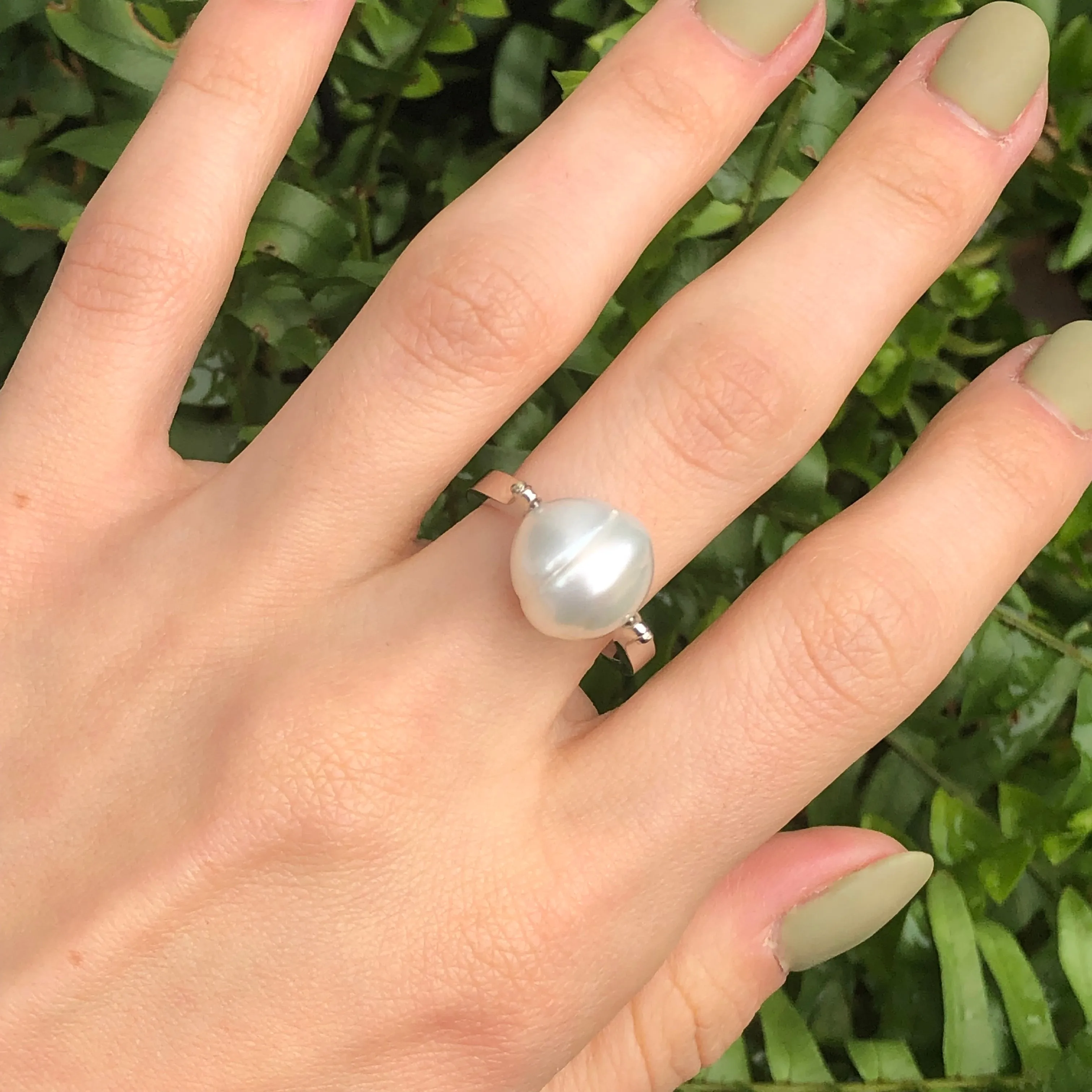 14KT White Gold 12mm Paspaley South Sea Pearl Modern Ring