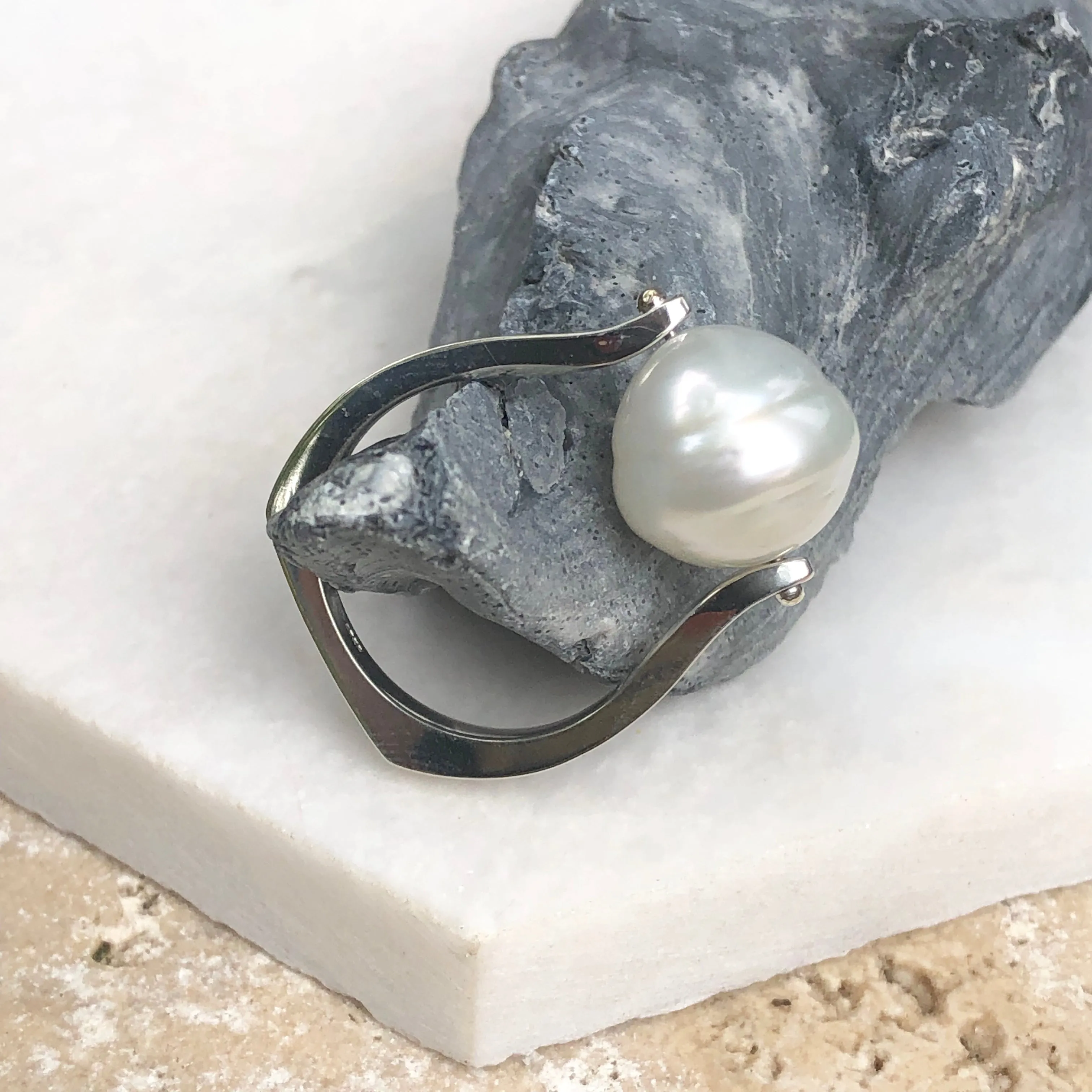 14KT White Gold 12mm Paspaley South Sea Pearl Modern Ring