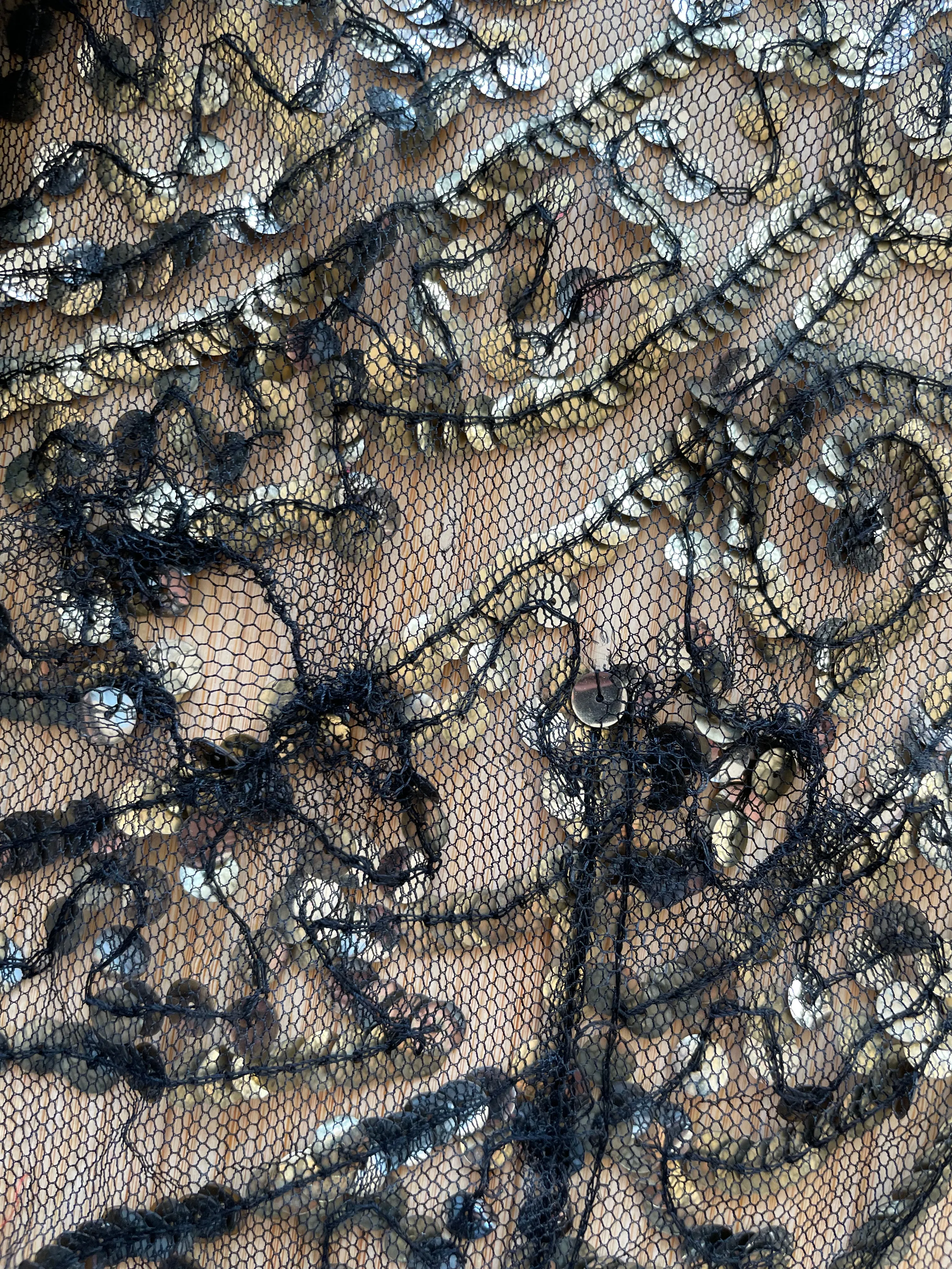 1930s Sequin Zip Front Mesh Blouse