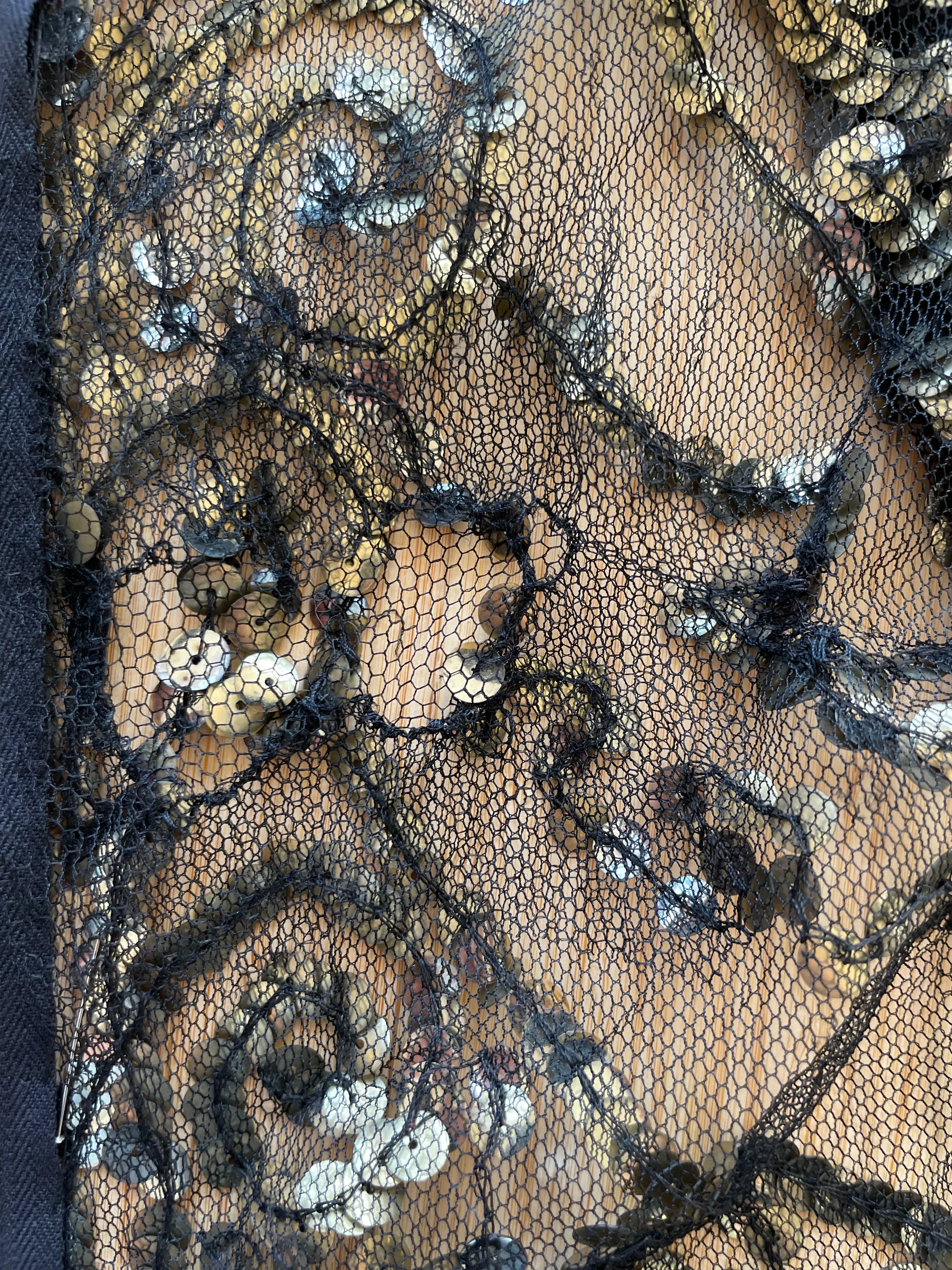 1930s Sequin Zip Front Mesh Blouse