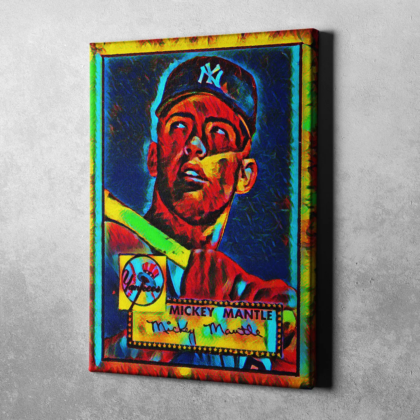 1952 Topps Mickey Mantle RC Colorful Refractor Canvas Wall Art