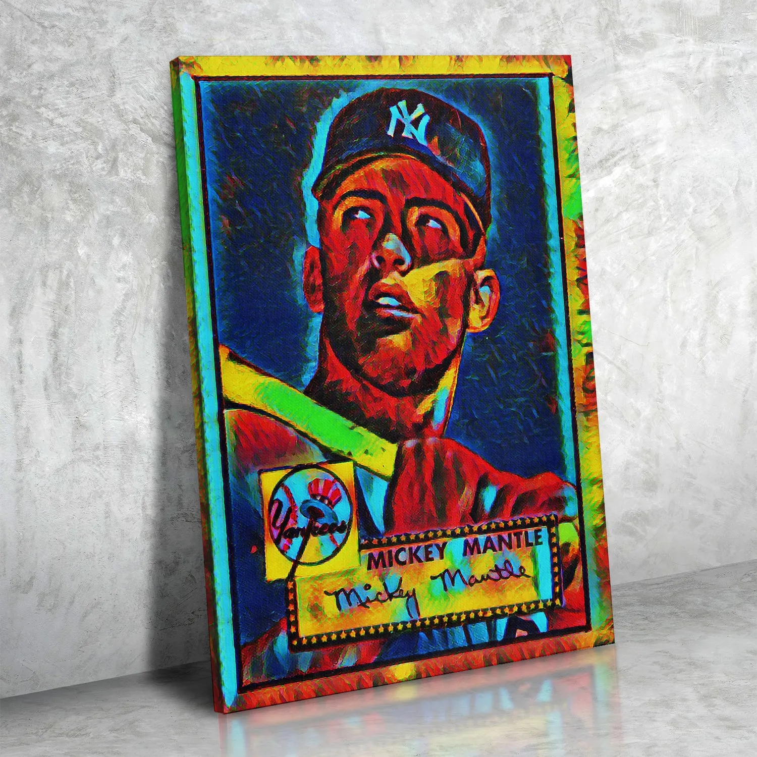 1952 Topps Mickey Mantle RC Colorful Refractor Canvas Wall Art