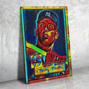 1952 Topps Mickey Mantle RC Colorful Refractor Canvas Wall Art