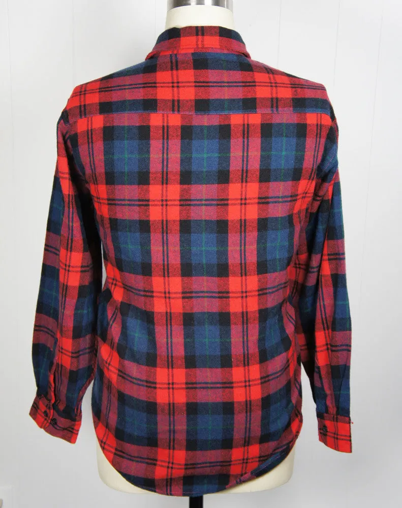 1980's Red, Blue & Black Striped Plaid Fieldmaster Flannel Shirt - Size XXL