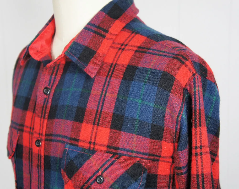 1980's Red, Blue & Black Striped Plaid Fieldmaster Flannel Shirt - Size XXL