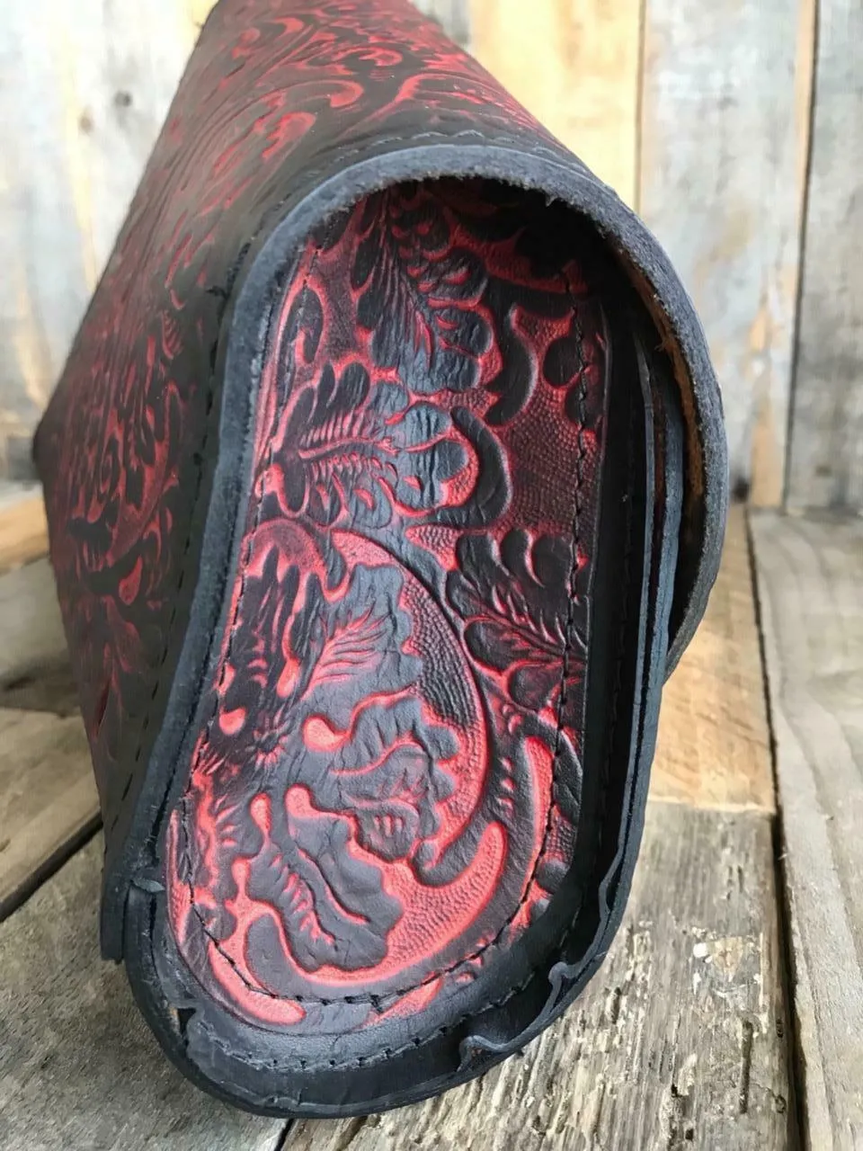 1982-2022 Sportster Saddle Bag Harley Ant Red Oak Leaf Leather Fits All Models