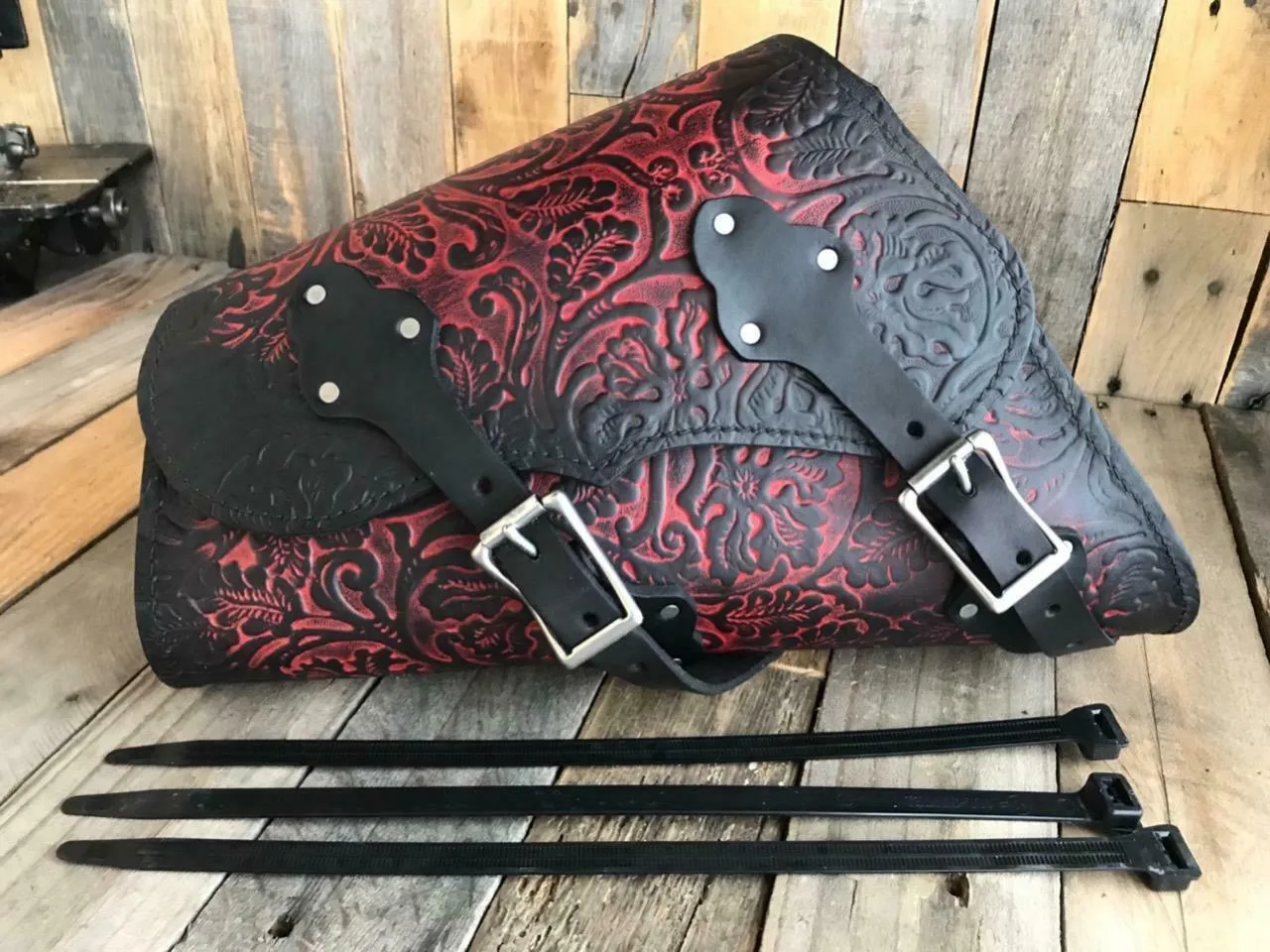 1982-2022 Sportster Saddle Bag Harley Ant Red Oak Leaf Leather Fits All Models