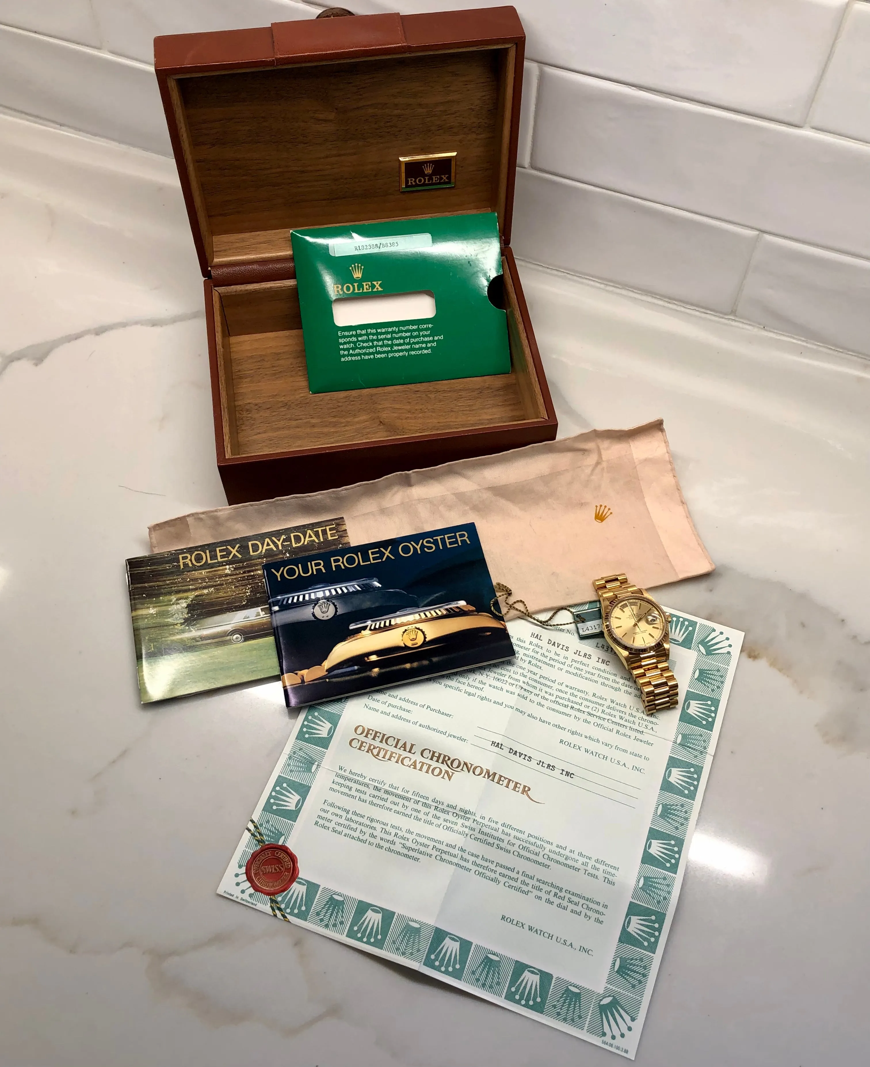1989 Rolex President 18238 Day Date 18K Yellow Gold Champagne Dial Wristwatch with Box and Papers GREAT Story