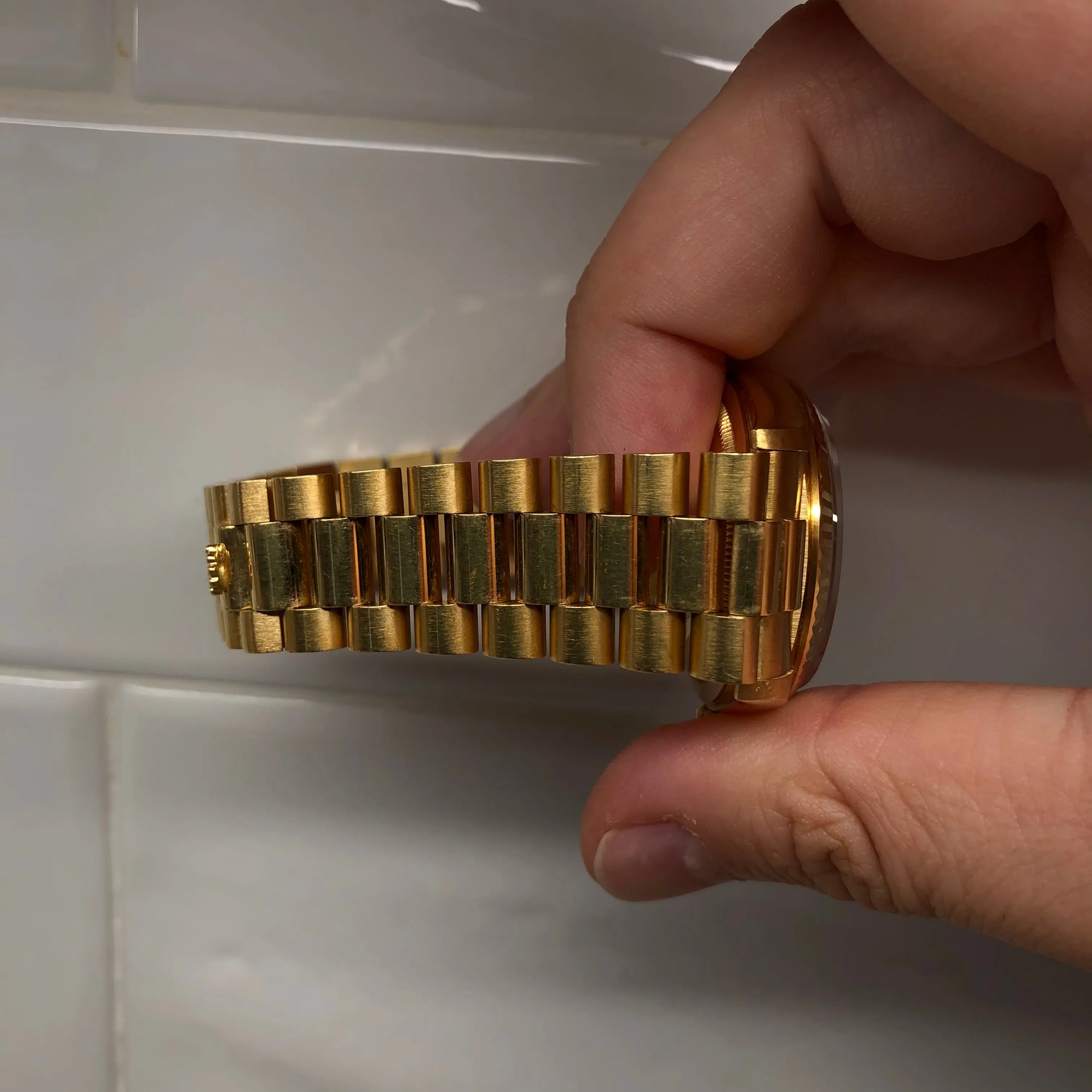 1989 Rolex President 18238 Day Date 18K Yellow Gold Champagne Dial Wristwatch with Box and Papers GREAT Story