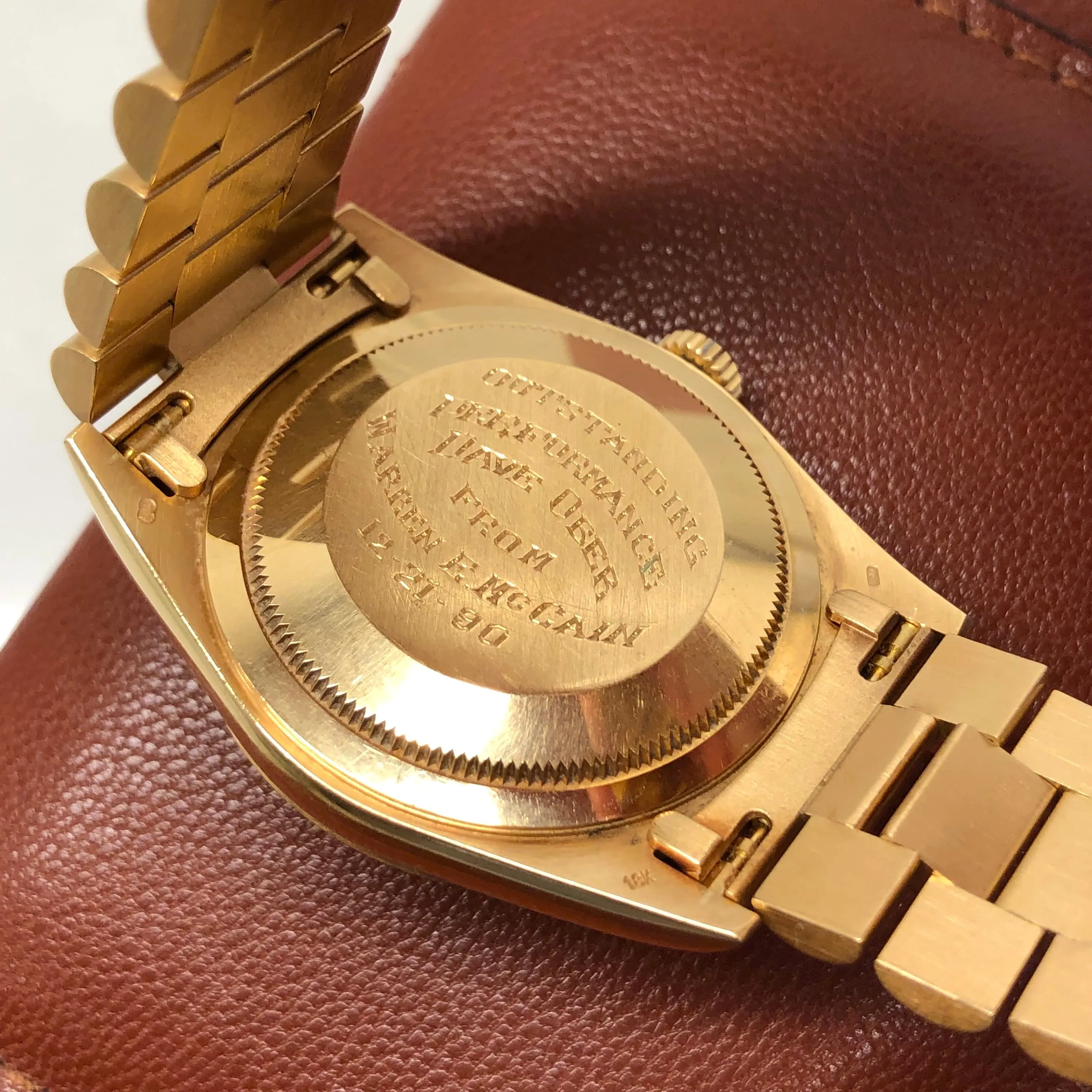 1989 Rolex President 18238 Day Date 18K Yellow Gold Champagne Dial Wristwatch with Box and Papers GREAT Story