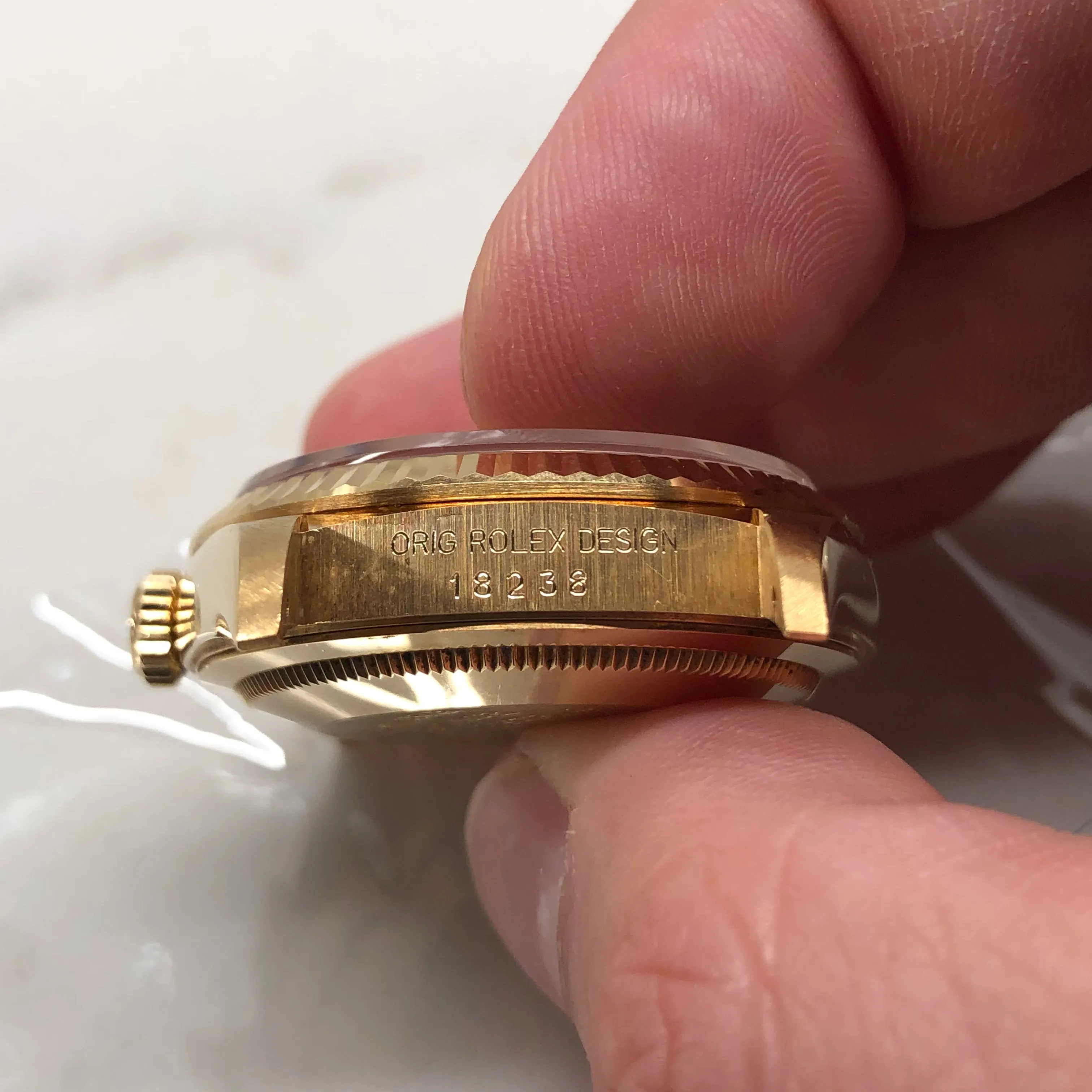 1989 Rolex President 18238 Day Date 18K Yellow Gold Champagne Dial Wristwatch with Box and Papers GREAT Story