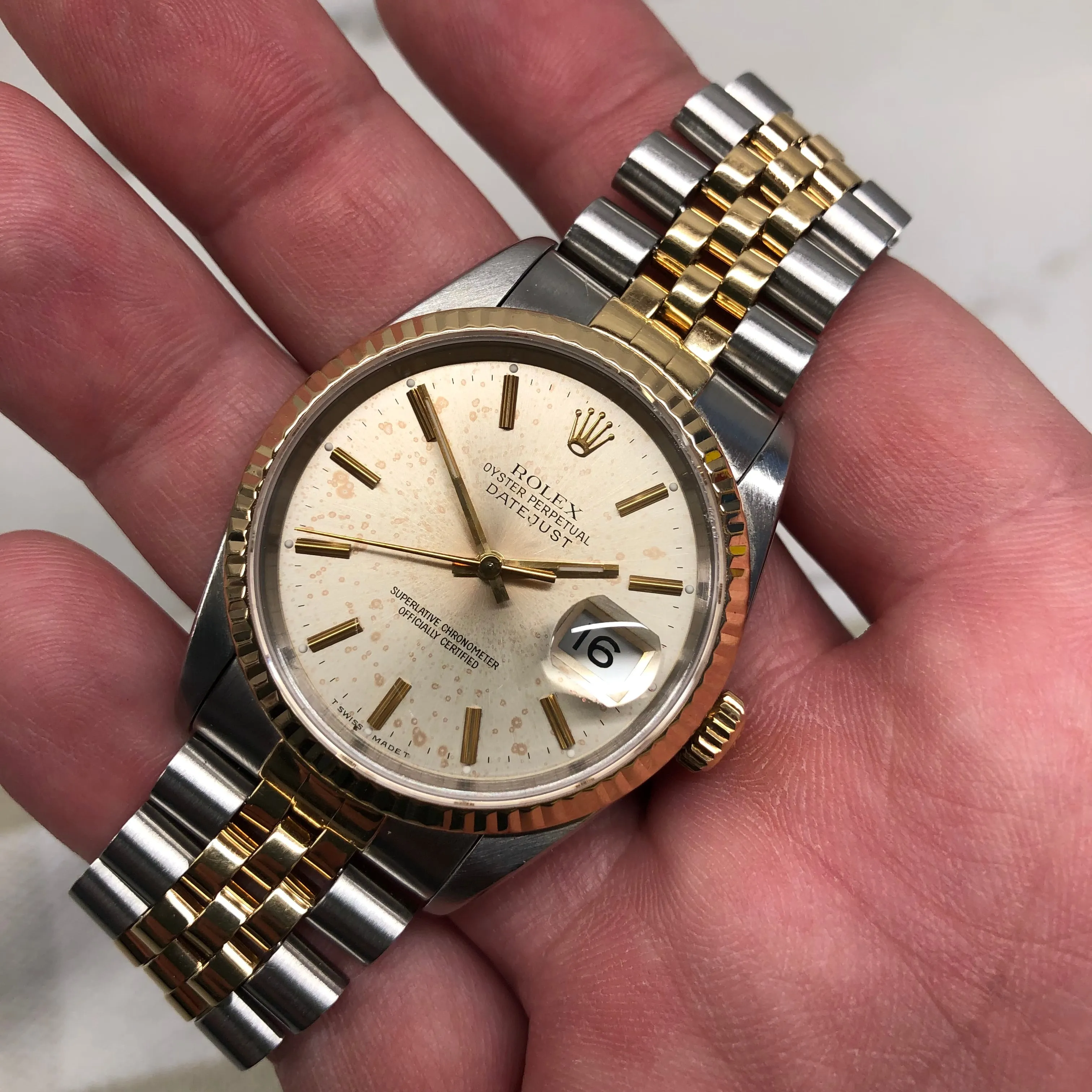 1991 Rolex Datejust 16233 Two Tone Jubilee Silver Automatic Wristwatch Box Papers
