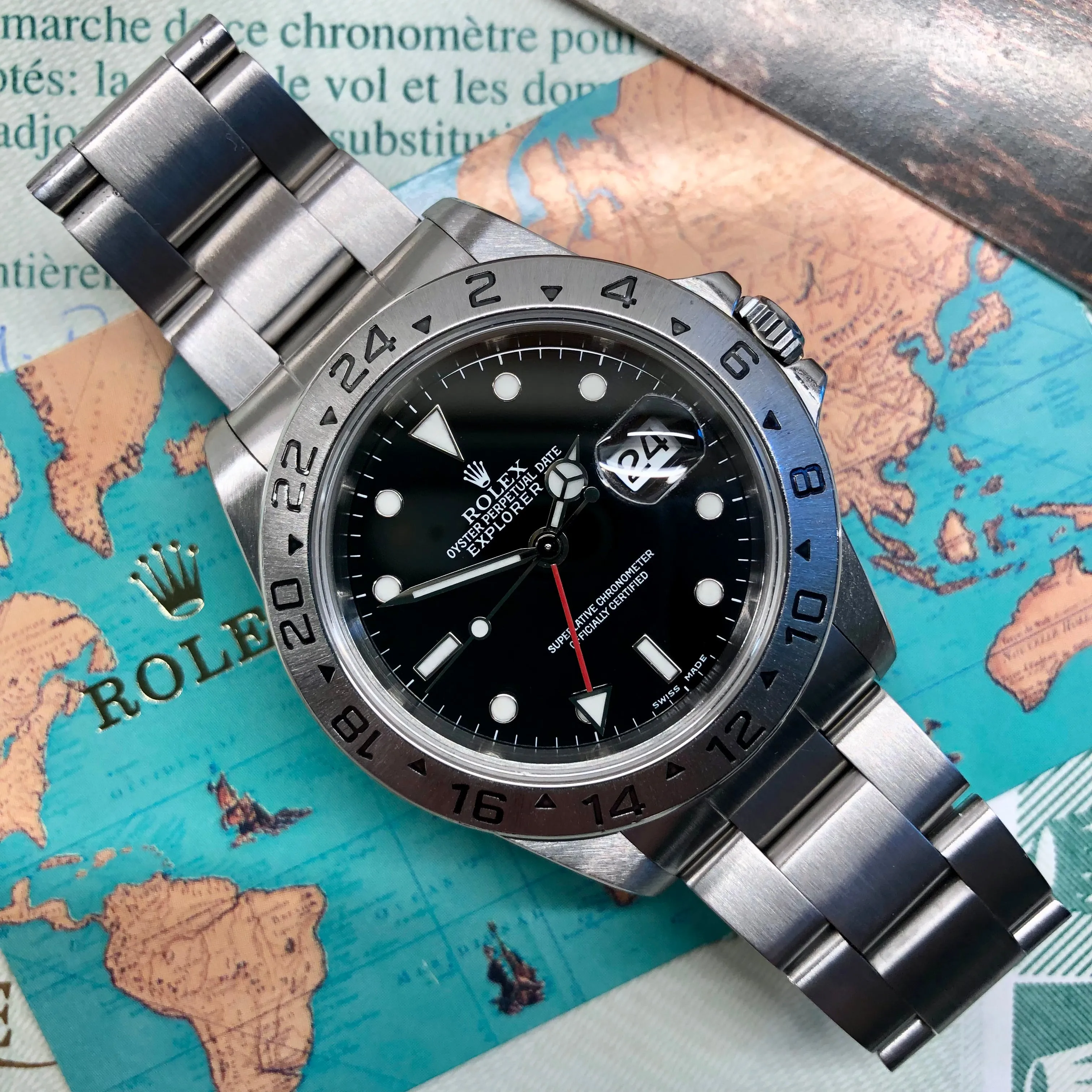 1999 Rolex Explorer II 16570 Black Dial Steel Oyster Wristwatch Box Papers