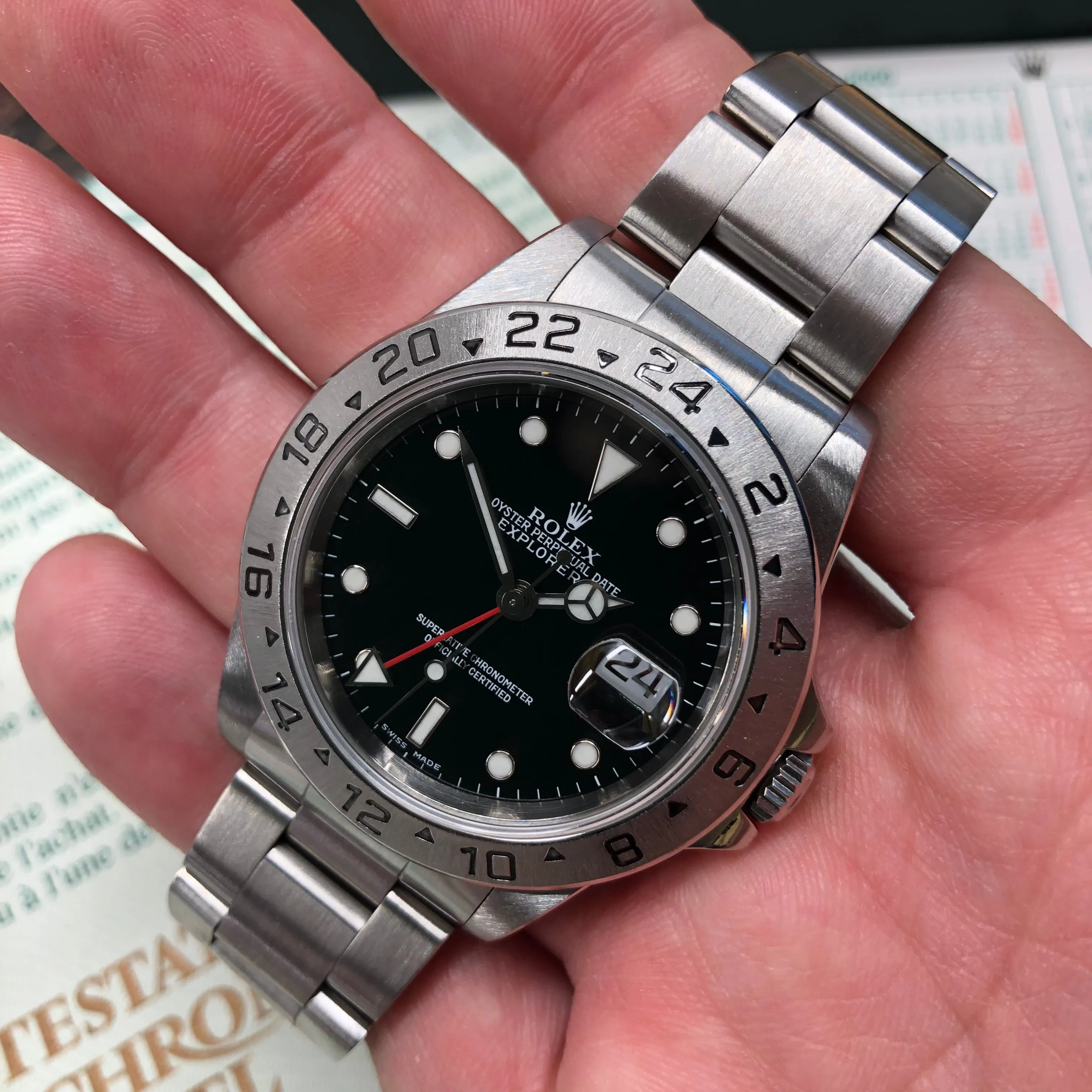 1999 Rolex Explorer II 16570 Black Dial Steel Oyster Wristwatch Box Papers