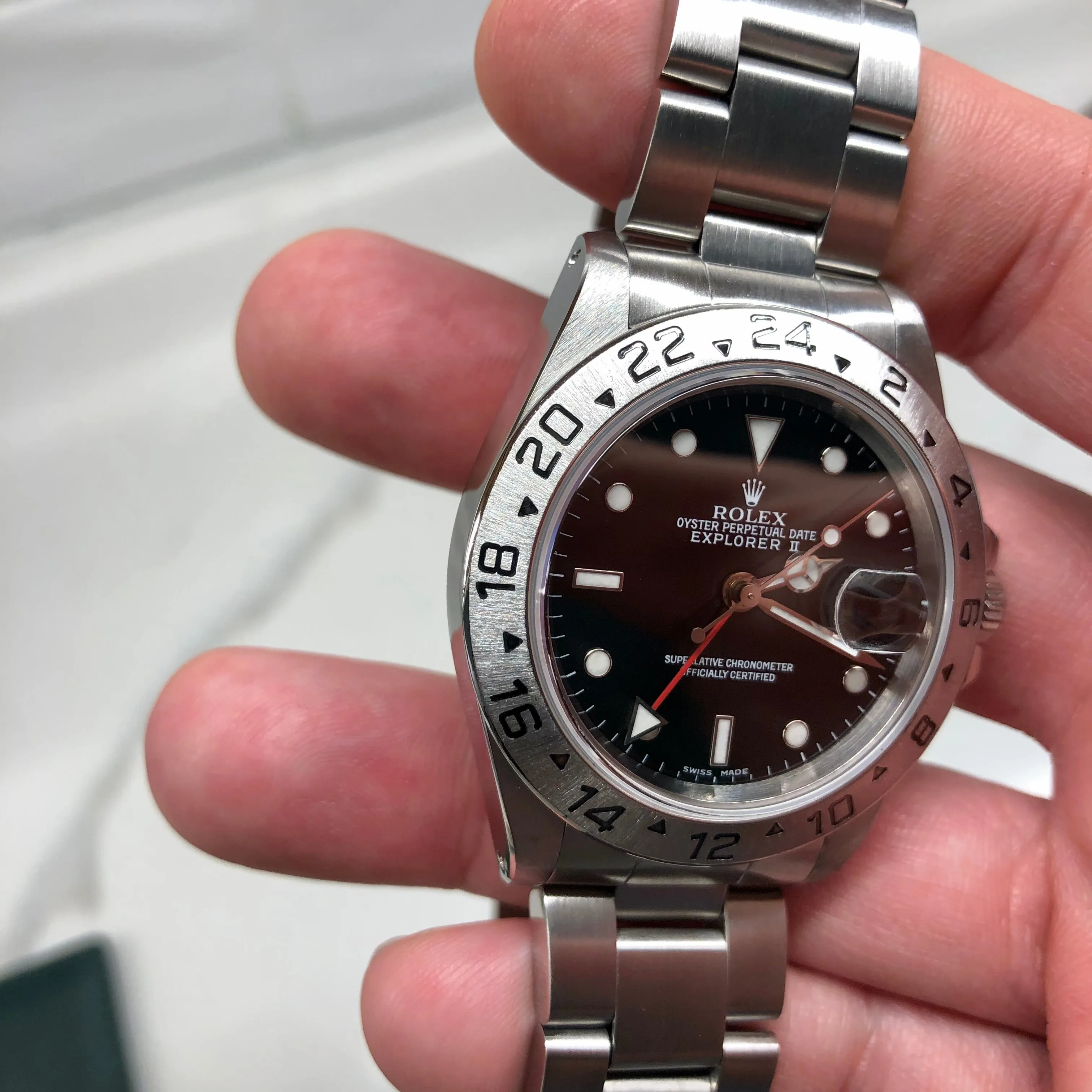 1999 Rolex Explorer II 16570 Black Dial Steel Oyster Wristwatch Box Papers