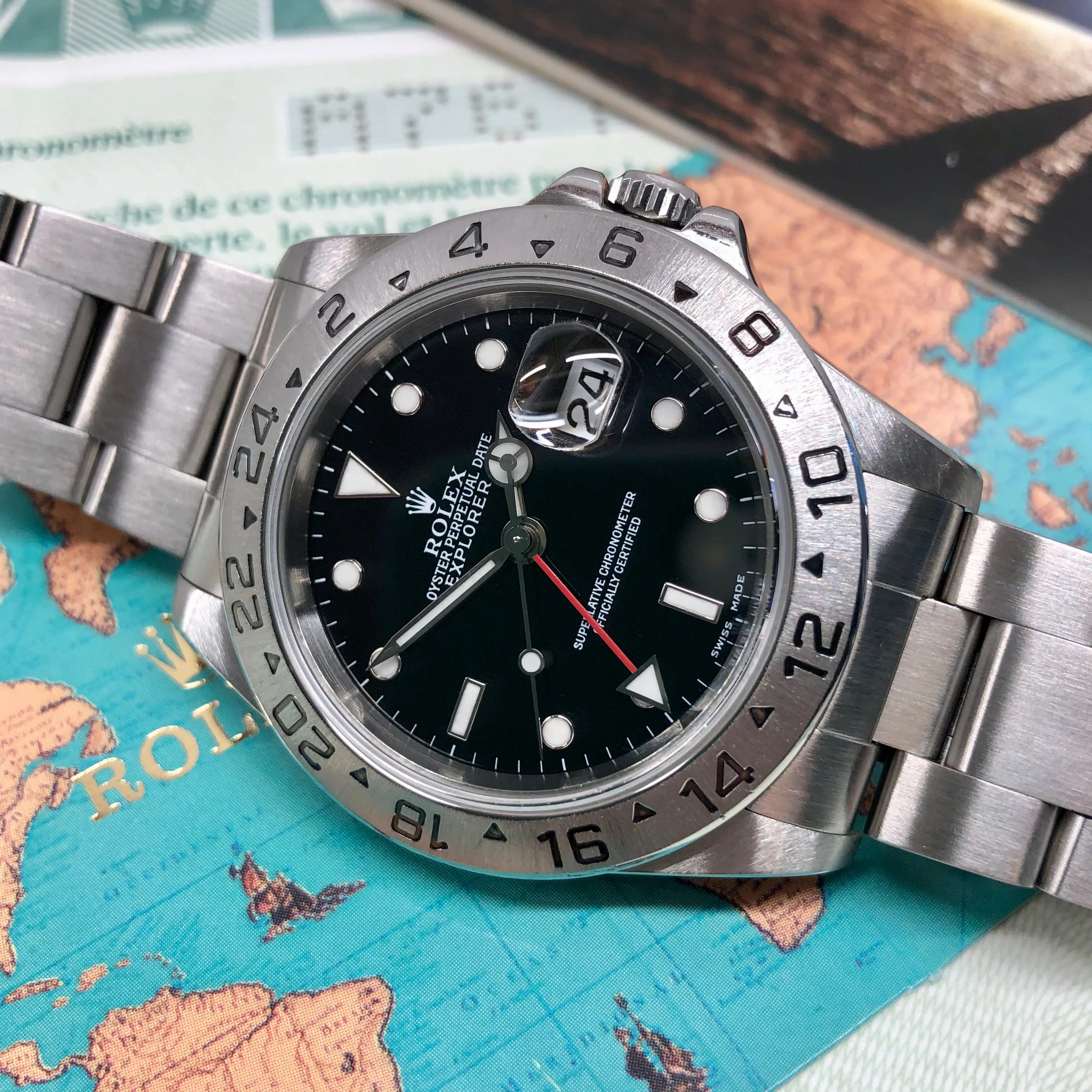 1999 Rolex Explorer II 16570 Black Dial Steel Oyster Wristwatch Box Papers