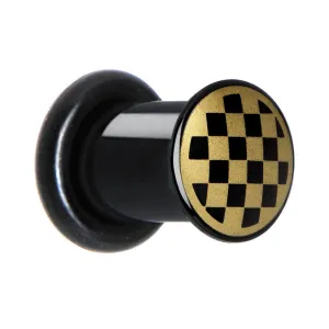 2 Gauge Anodized Titanium Gold Checker Board Plug