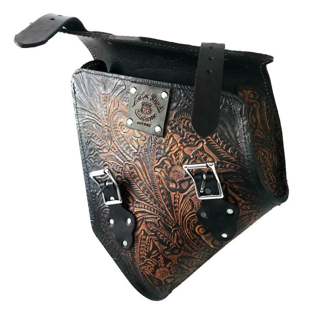 2000-2025 Harley Softail  Saddle Bag Antique Brown Tooled Leather Chopper Seat