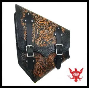 2000-2025 Harley Softail  Saddle Bag Antique Brown Tooled Leather Chopper Seat
