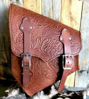 2000-2025 Harley Softail Saddle Bag Chopper Brown Oak Leaf Tooled Leather MRC