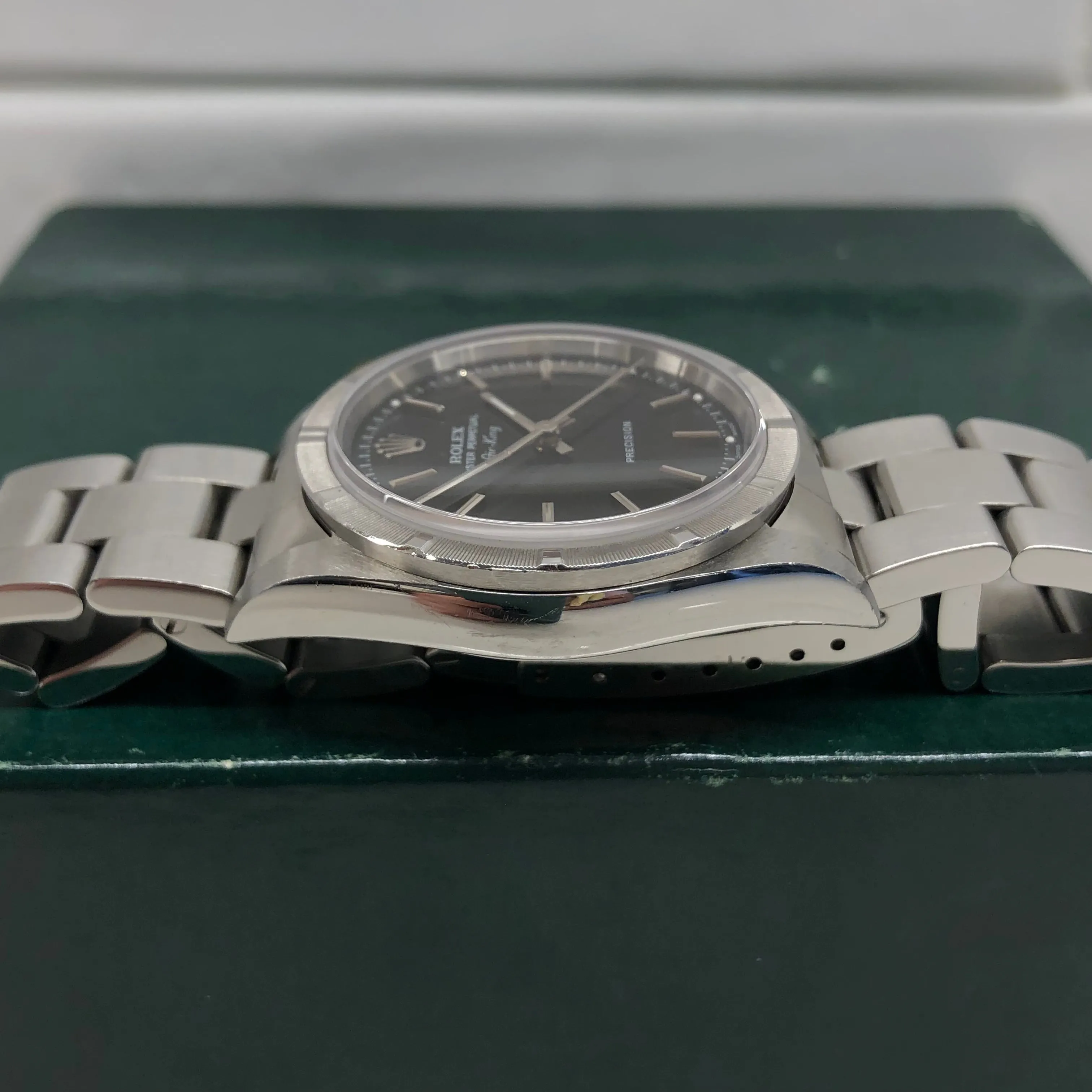 2004 Rolex Air King 14010M Black Dial Oyster Engine Turned Automatic Wristwatch