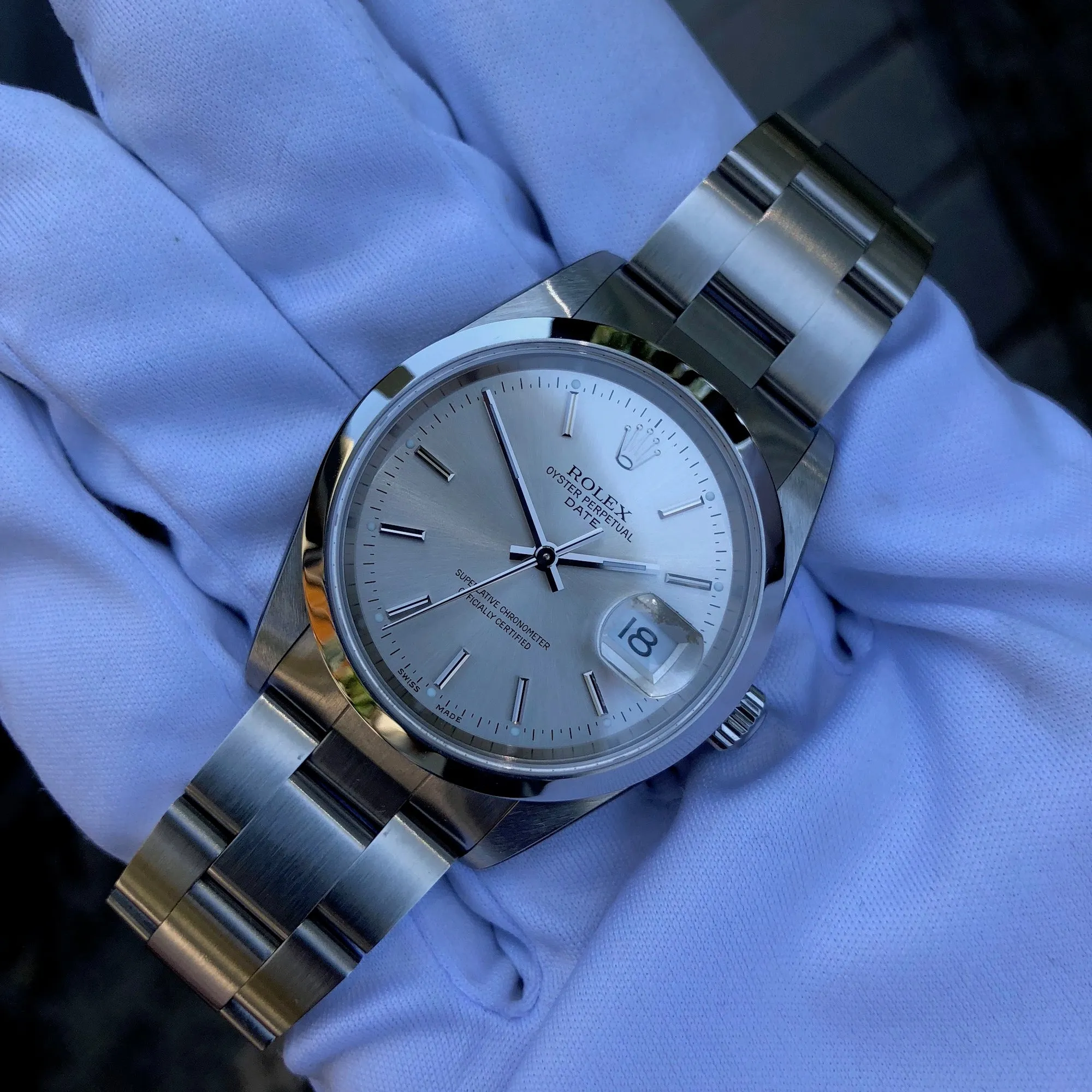2005 Rolex Date 15200 Oyster Perpetual Stainless Steel Silver Date Automatic Wristwatch Box & Papers