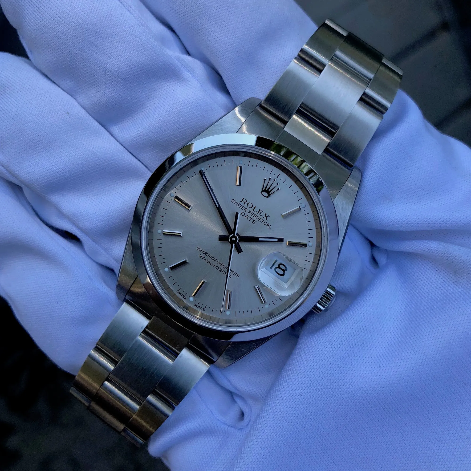 2005 Rolex Date 15200 Oyster Perpetual Stainless Steel Silver Date Automatic Wristwatch Box & Papers