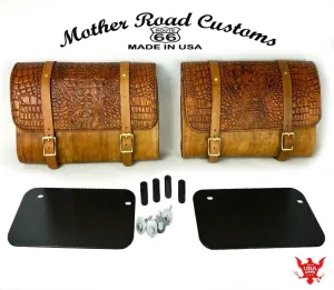 2015-2024 Indian Scout Leather Saddle Bags With Mounting Hardware Gel Tan Gator