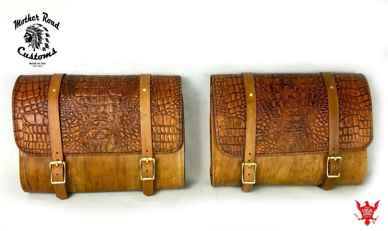 2015-2024 Indian Scout Leather Saddle Bags With Mounting Hardware Gel Tan Gator