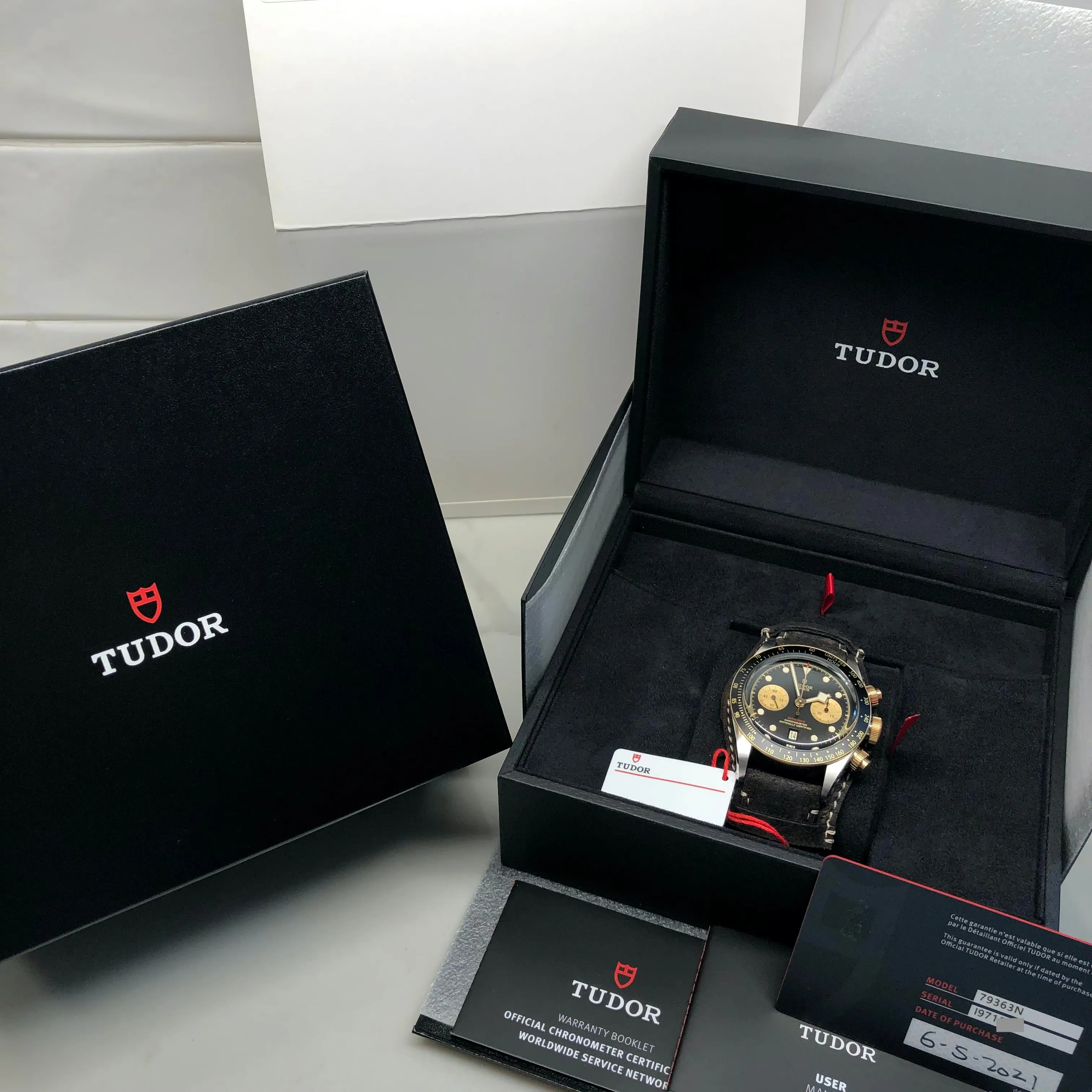 2021 Tudor Heritage Black Bay 79363N Black Two Tone Chronograph Automatic Wristwatch Box Papers