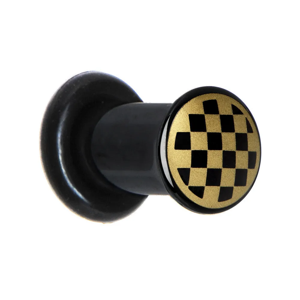 4 Gauge Anodized Titanium Gold Checker Board Plug