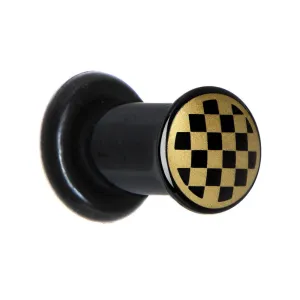 4 Gauge Anodized Titanium Gold Checker Board Plug