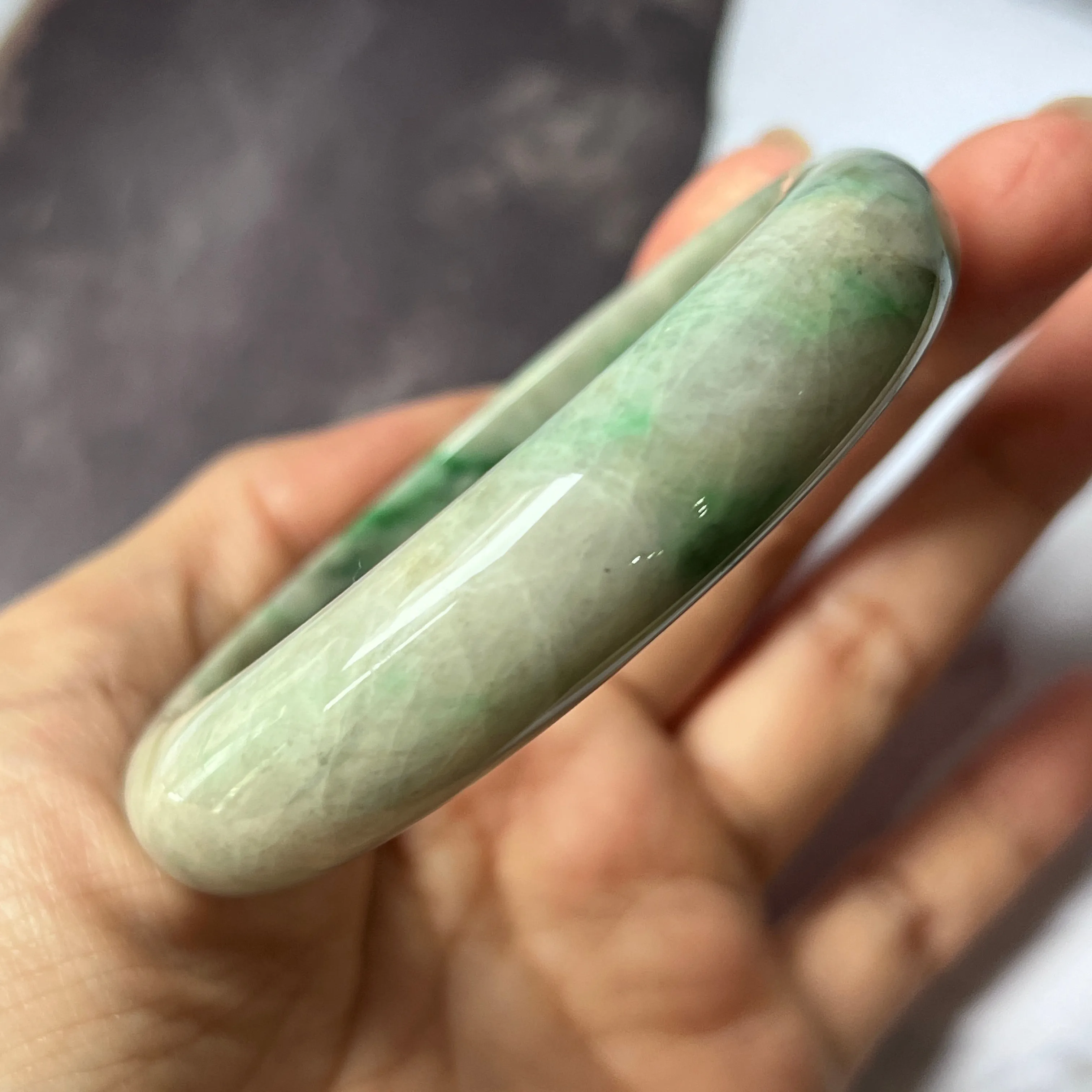 58mm A-Grade Natural Grey Green Jadeite Modern Round Bangle No.151630