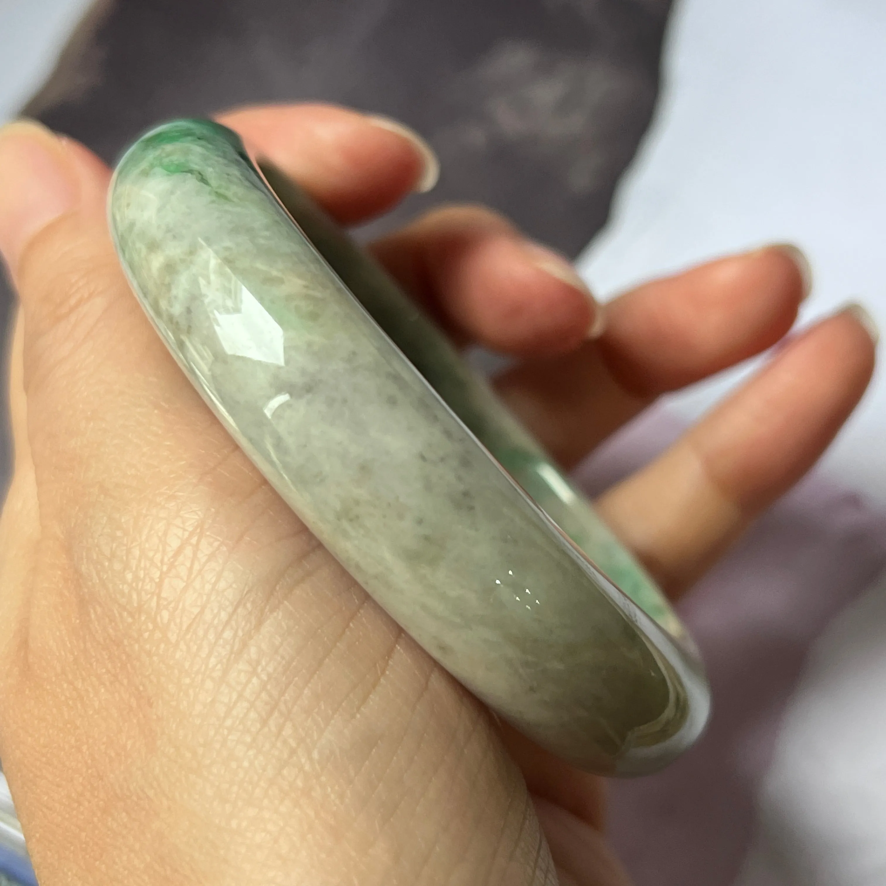58mm A-Grade Natural Grey Green Jadeite Modern Round Bangle No.151630