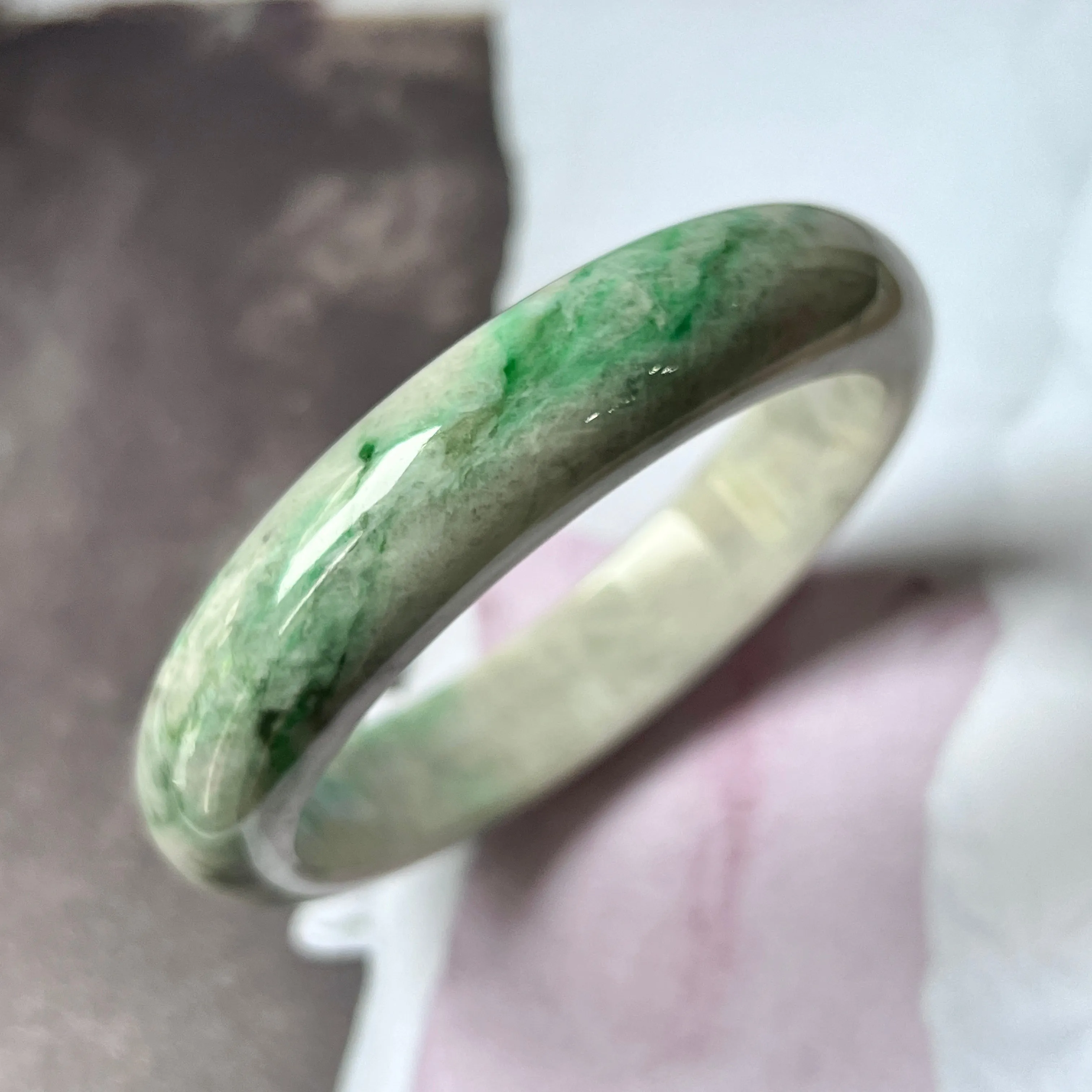 58mm A-Grade Natural Grey Green Jadeite Modern Round Bangle No.151630