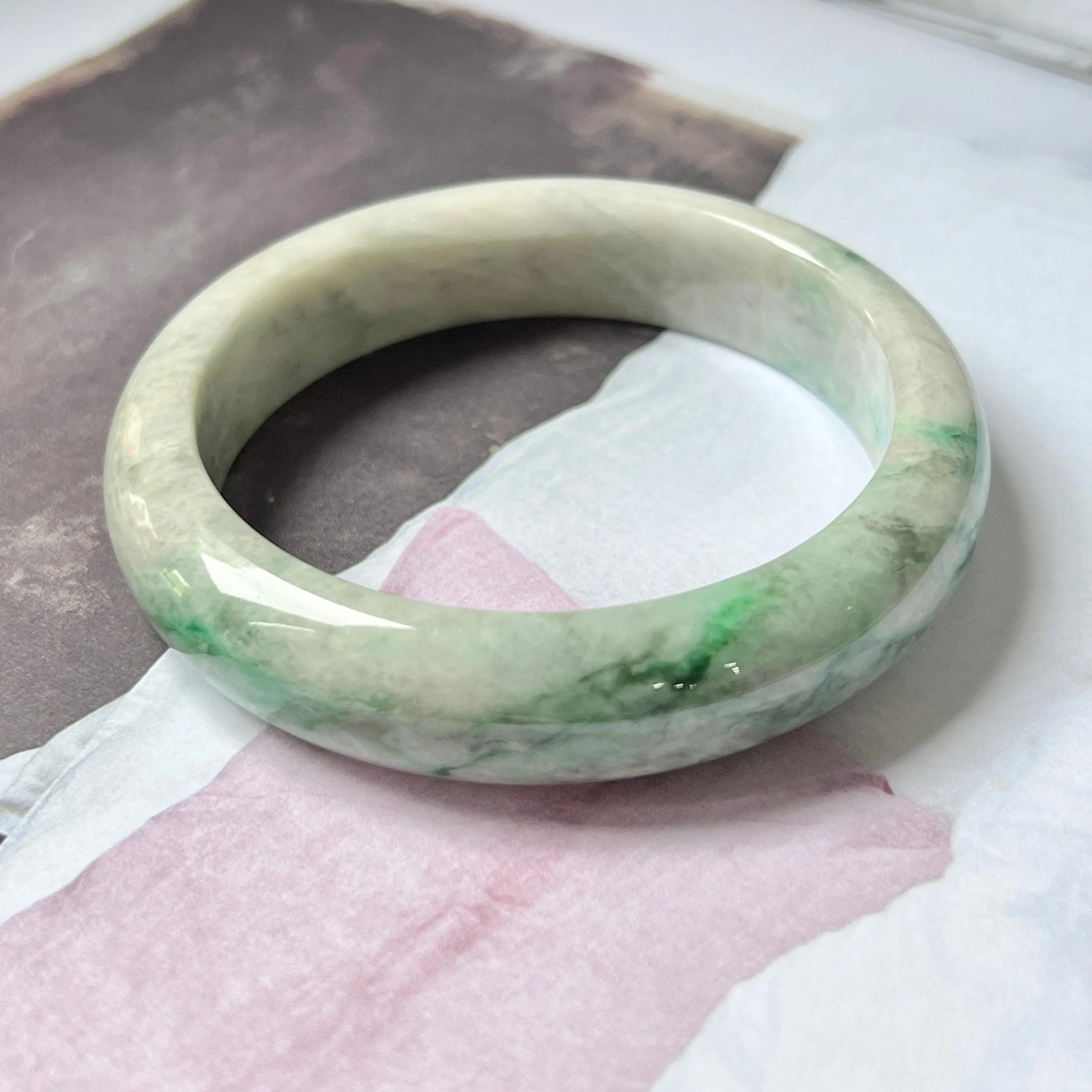 58mm A-Grade Natural Grey Green Jadeite Modern Round Bangle No.151630