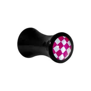 6 Gauge Black Acrylic Pink and White Checkerboard Saddle Plug