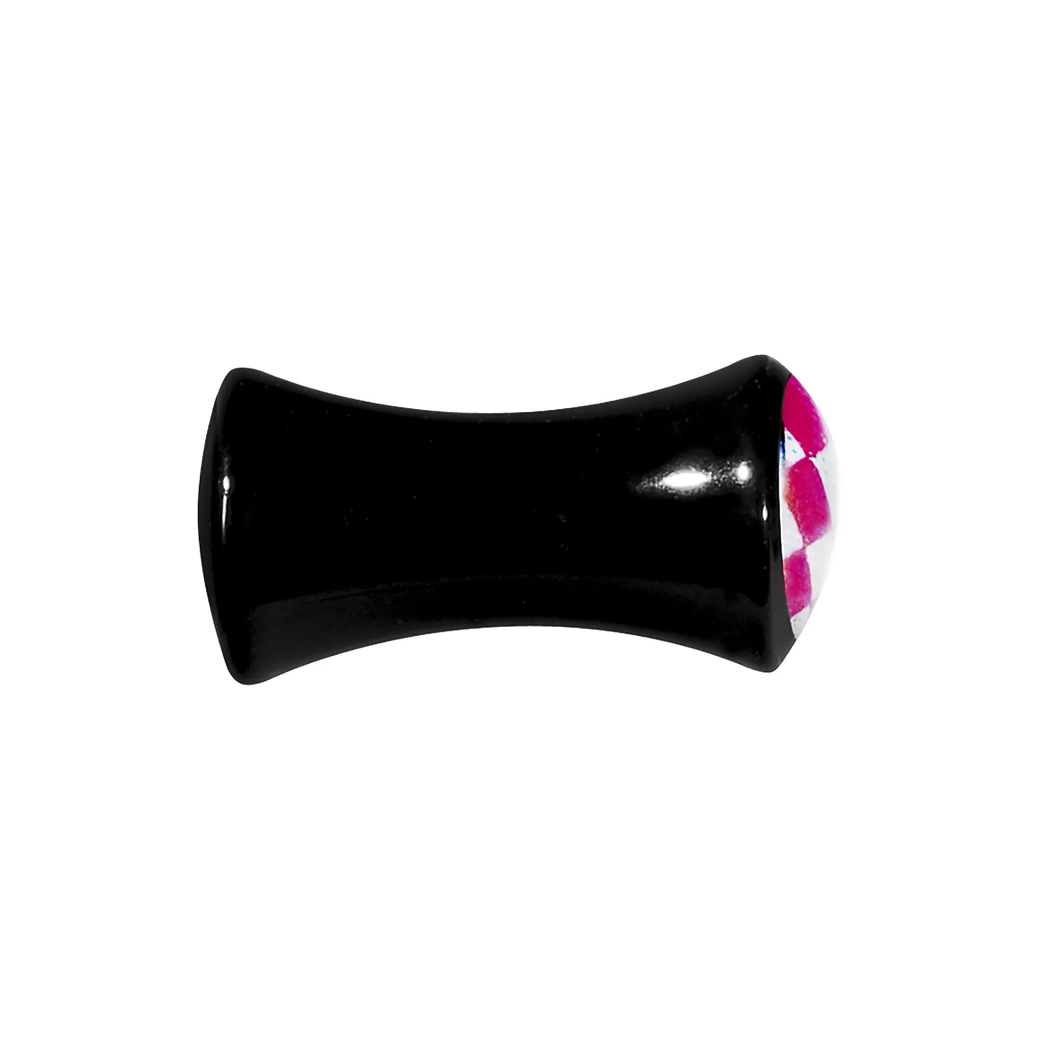 6 Gauge Black Acrylic Pink and White Checkerboard Saddle Plug