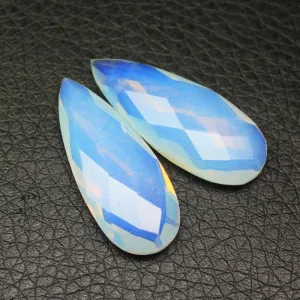 6pc, 20mm, Opalite Quartz Faceted Checker Pear Drops Briolette Bead Matching Pair