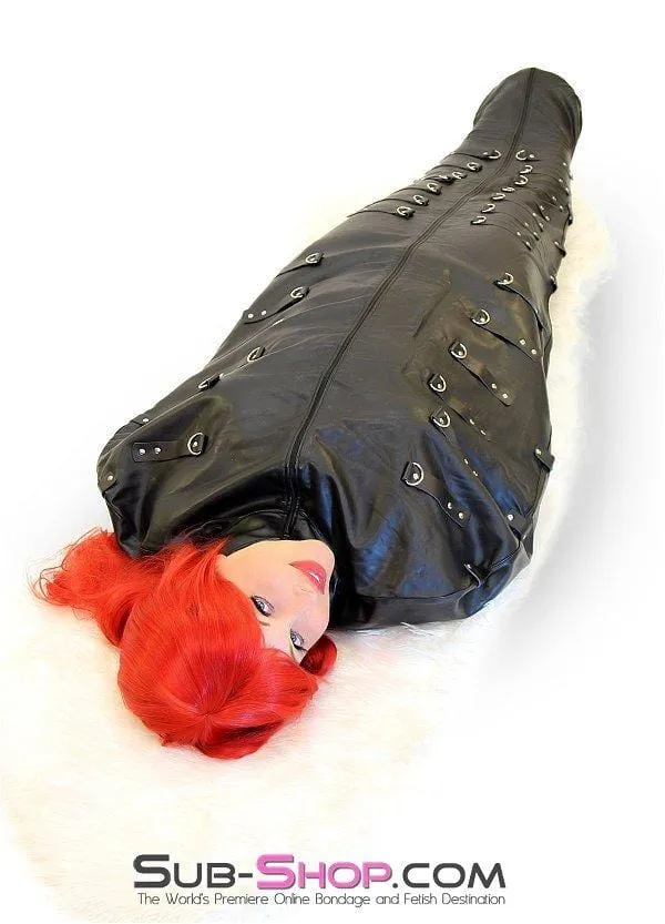 7849DL      Complete Domination Full Body Binder Bag with Zip Open Full Face Hood